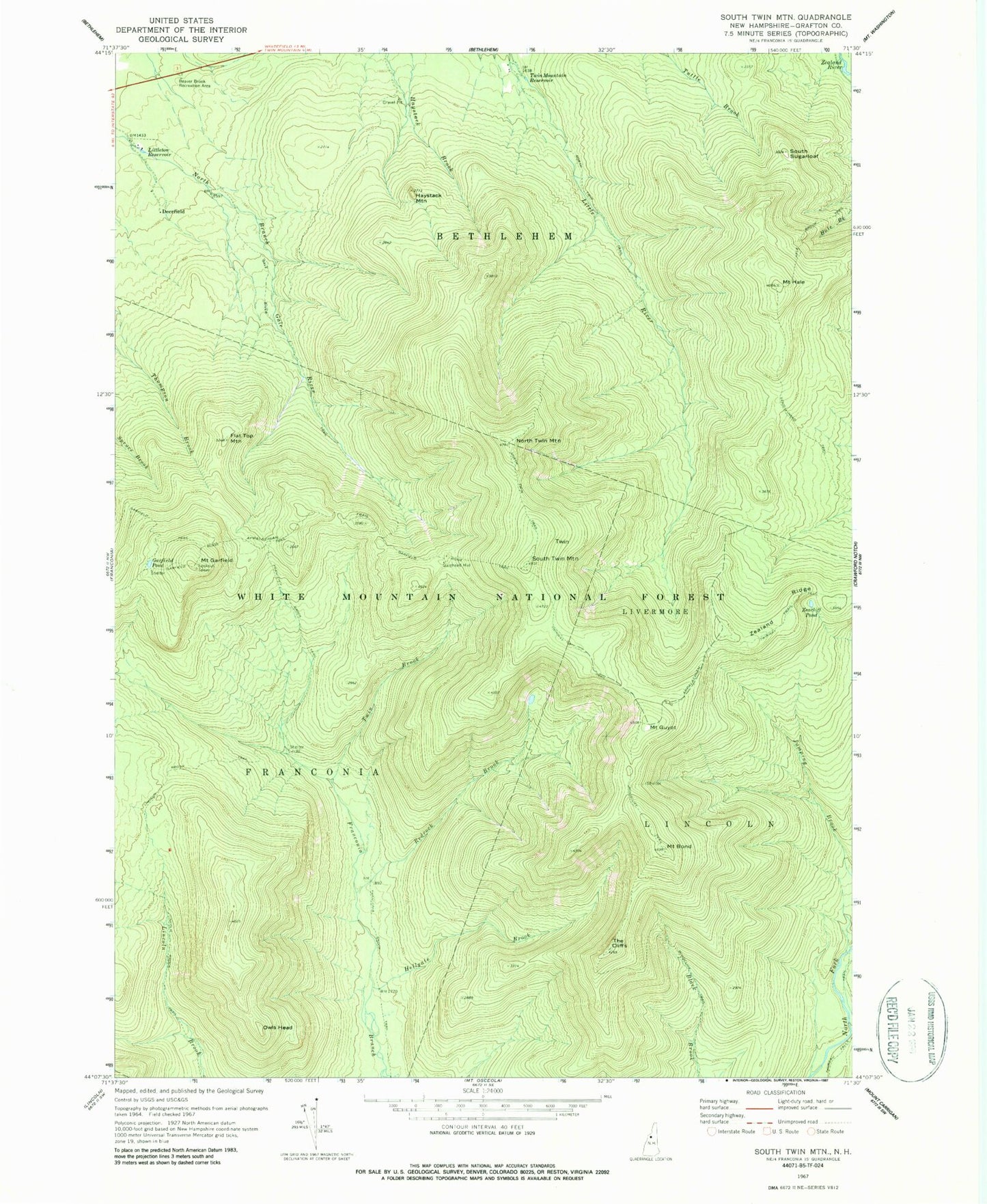 USGS Classic South Twin Mountain New Hampshire 7.5'x7.5' Topo Map Image