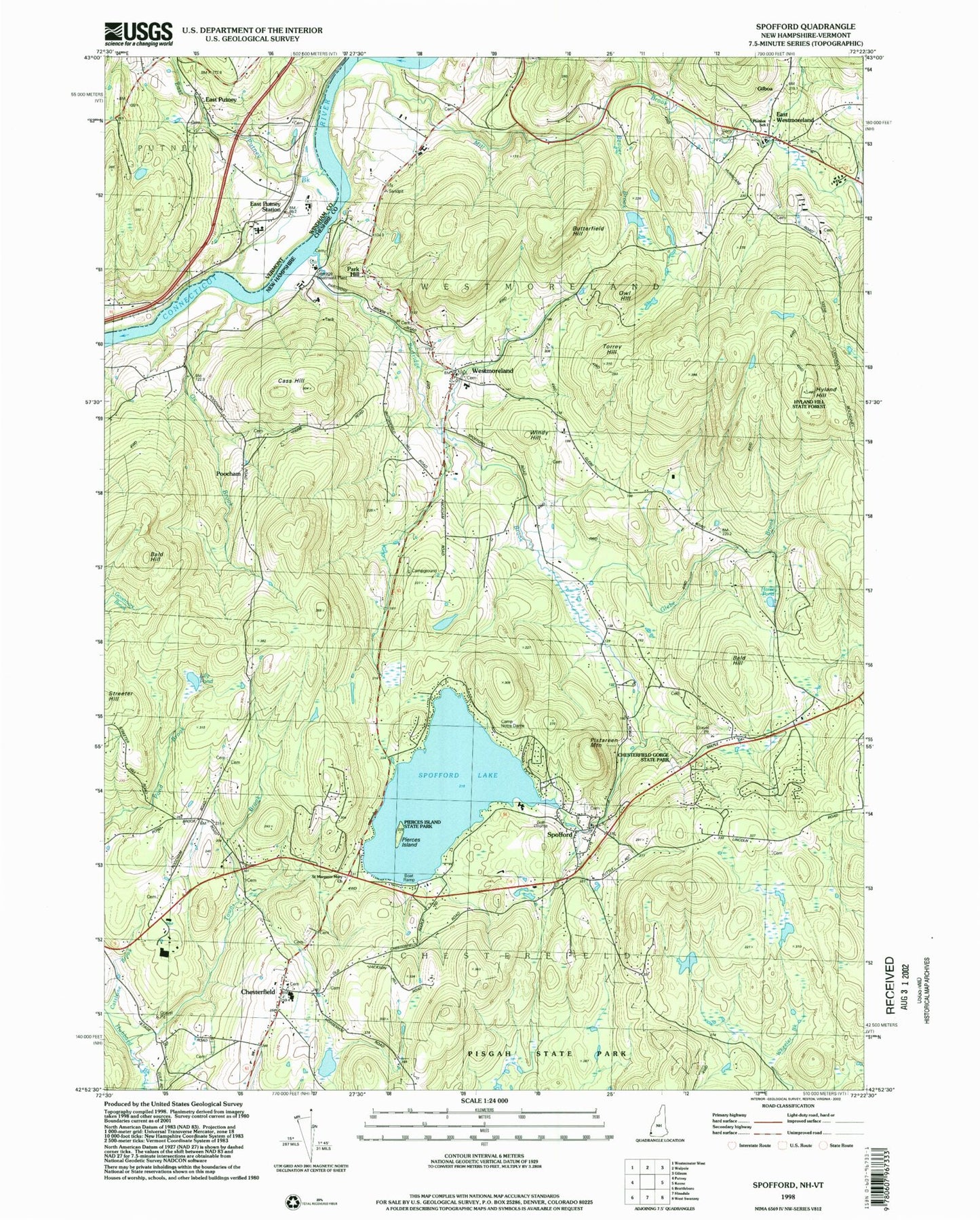 Classic USGS Spofford New Hampshire 7.5'x7.5' Topo Map Image