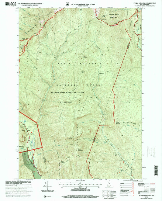 Classic USGS Stairs Mountain New Hampshire 7.5'x7.5' Topo Map Image