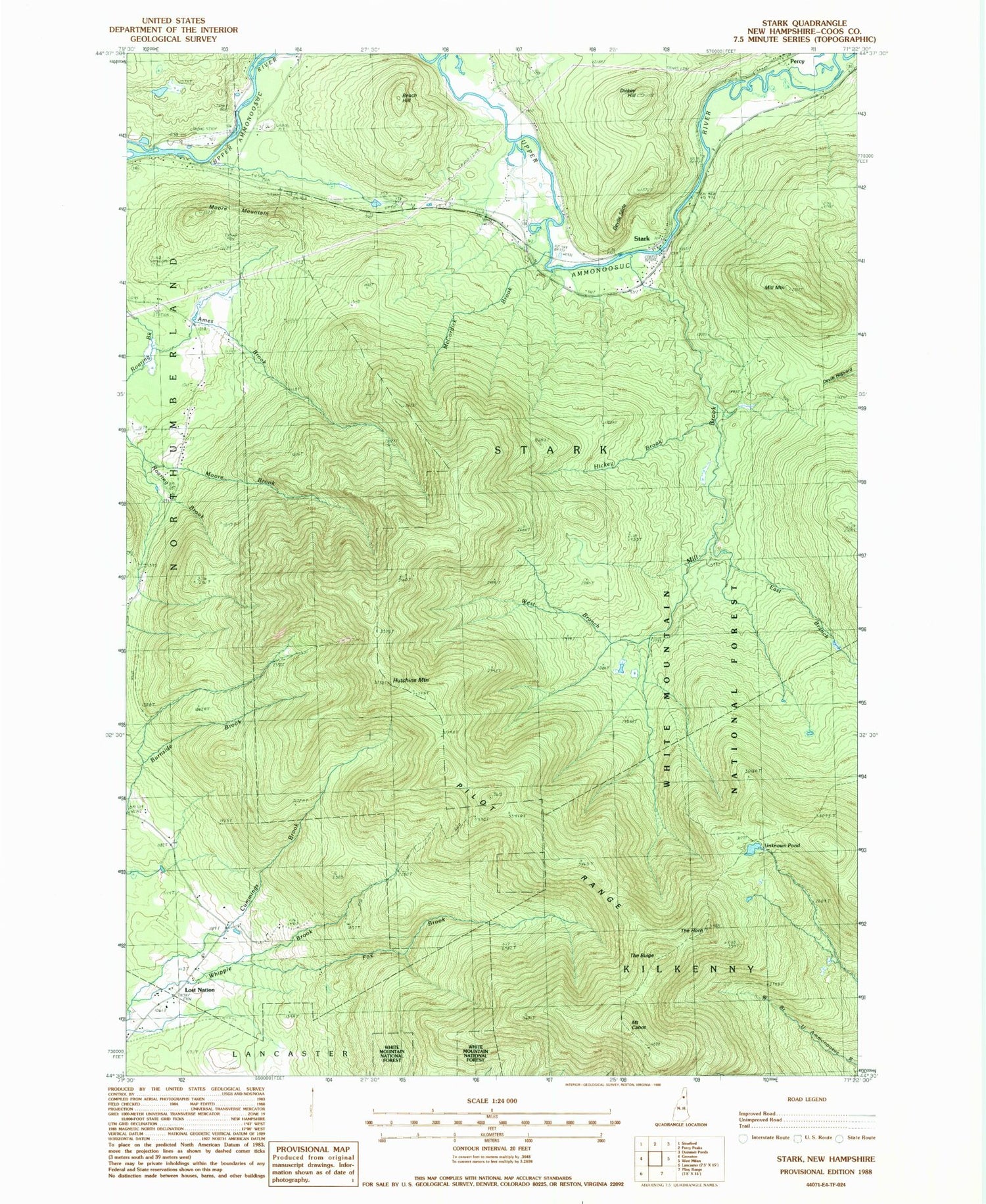 Classic USGS Stark New Hampshire 7.5'x7.5' Topo Map Image
