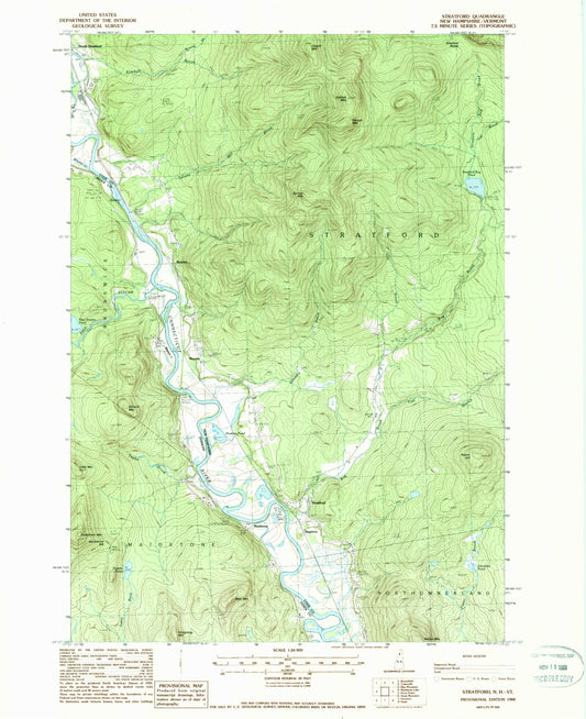 Classic USGS Stratford New Hampshire 7.5'x7.5' Topo Map Image