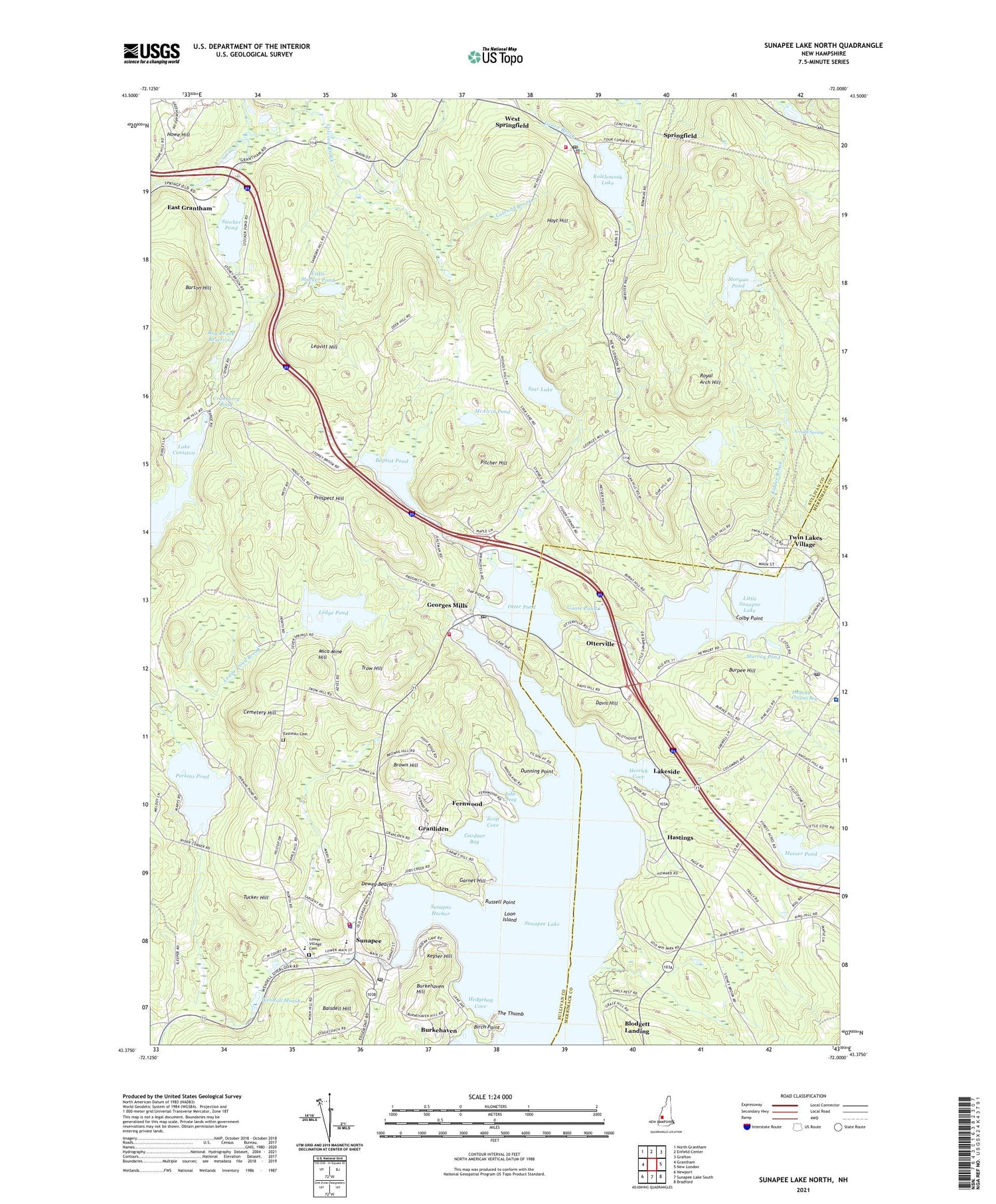 Sunapee Lake North New Hampshire US Topo Map Image