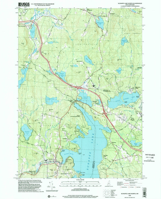 Classic USGS Sunapee Lake North New Hampshire 7.5'x7.5' Topo Map Image