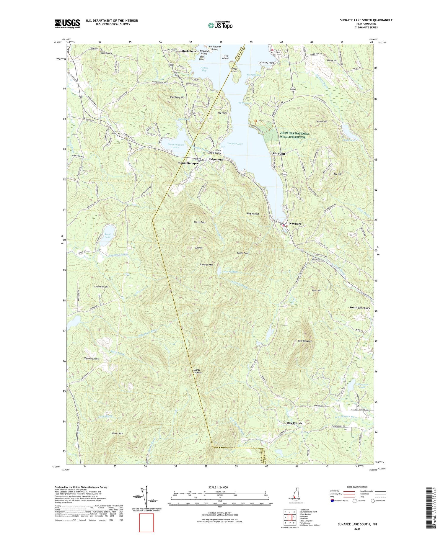 Sunapee Lake South New Hampshire US Topo Map Image