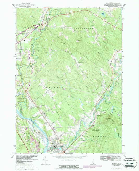 Classic USGS Suncook New Hampshire 7.5'x7.5' Topo Map Image