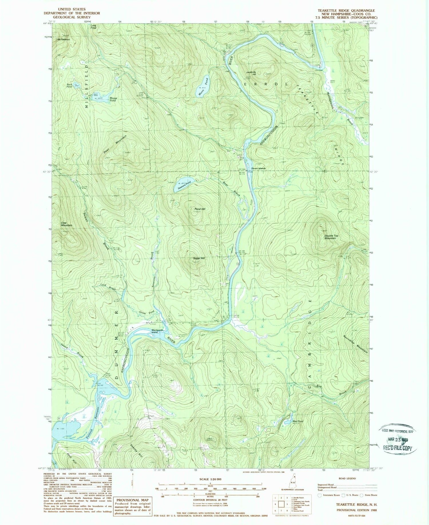 Classic USGS Teakettle Ridge New Hampshire 7.5'x7.5' Topo Map Image