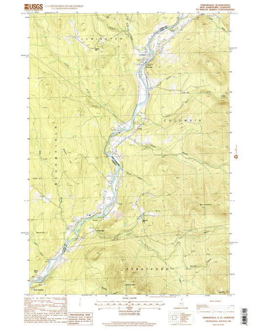 Classic USGS Tinkerville New Hampshire 7.5'x7.5' Topo Map Image