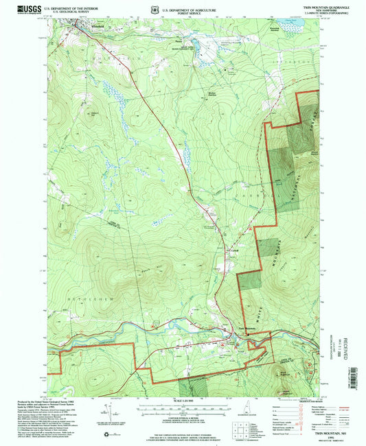 Classic USGS Twin Mountain New Hampshire 7.5'x7.5' Topo Map Image