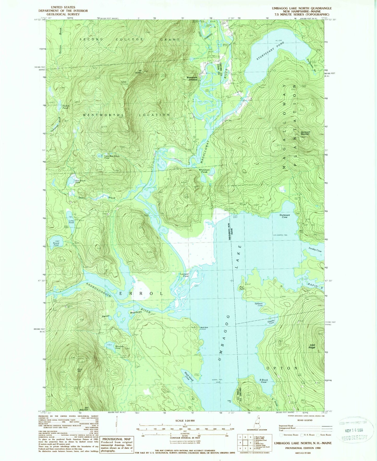 USGS Classic Umbagog Lake North New Hampshire 7.5'x7.5' Topo Map Image