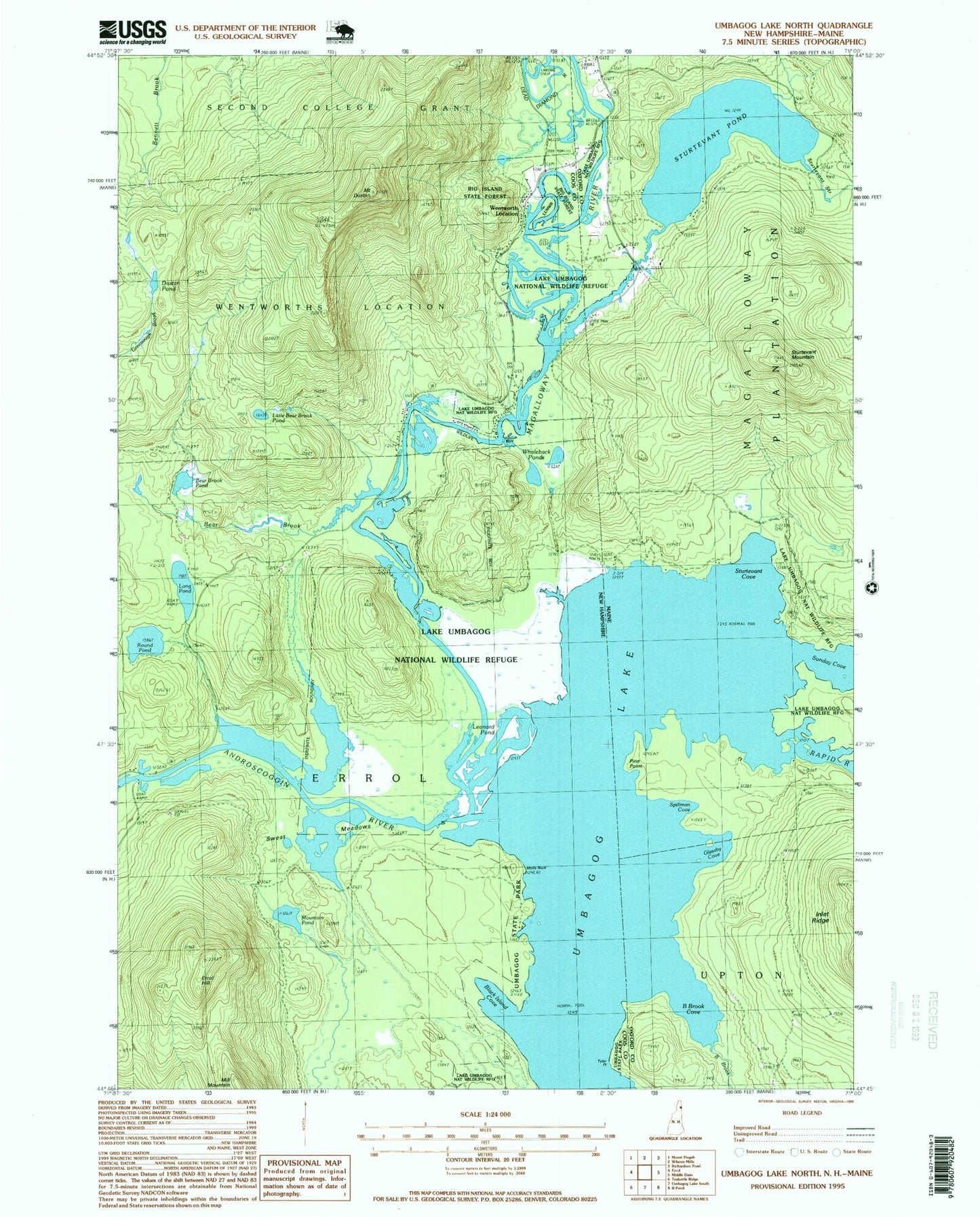 USGS Classic Umbagog Lake North New Hampshire 7.5'x7.5' Topo Map Image