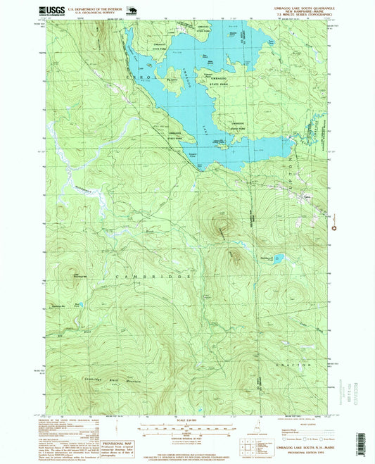 Classic USGS Umbagog Lake South New Hampshire 7.5'x7.5' Topo Map Image