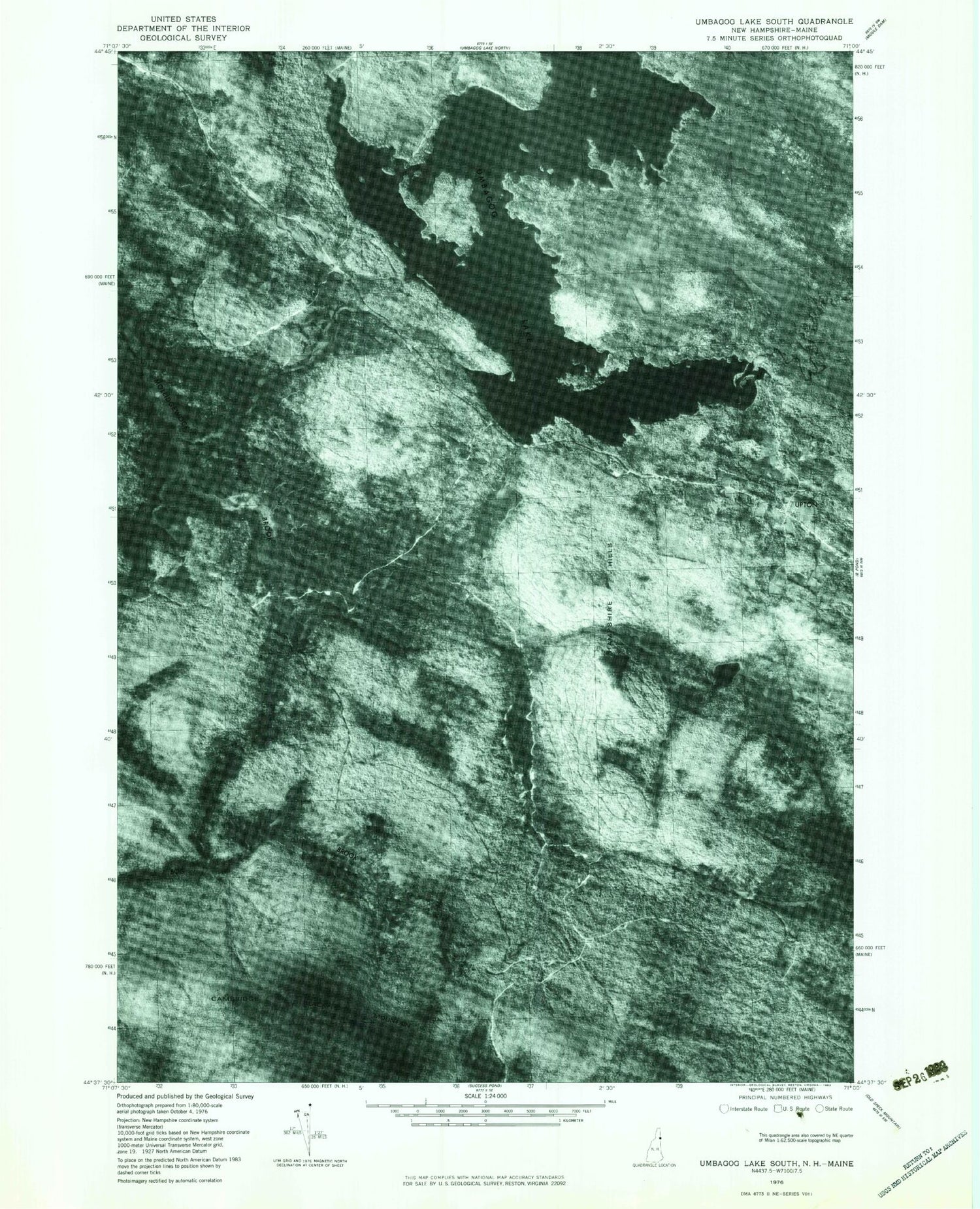 Classic USGS Umbagog Lake South New Hampshire 7.5'x7.5' Topo Map Image