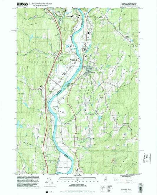 Classic USGS Walpole New Hampshire 7.5'x7.5' Topo Map Image