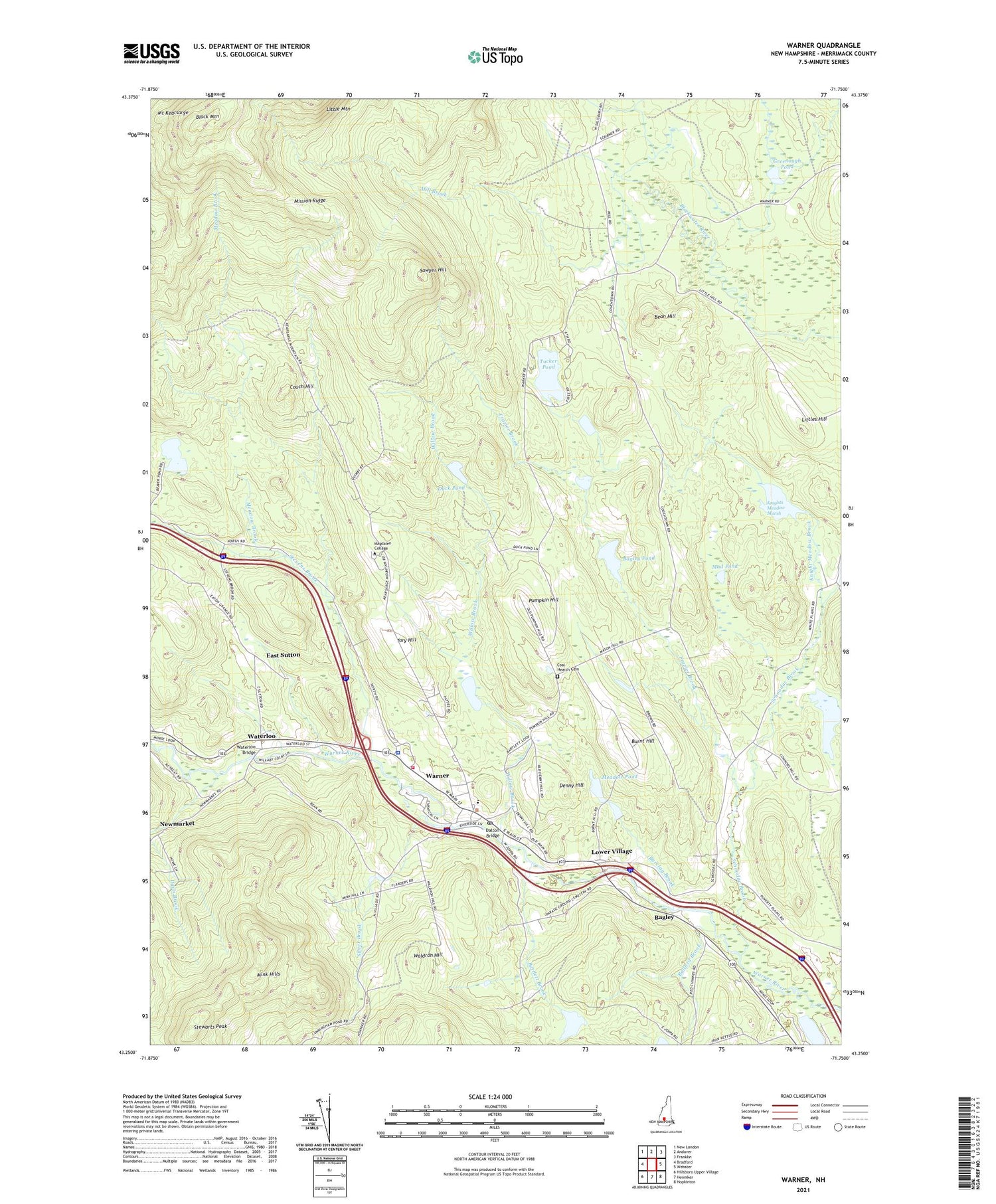 Warner New Hampshire US Topo Map Image