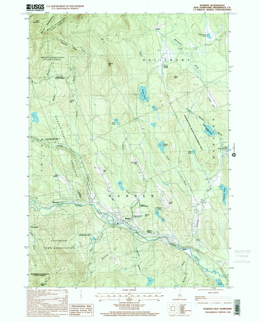 Classic USGS Warner New Hampshire 7.5'x7.5' Topo Map Image