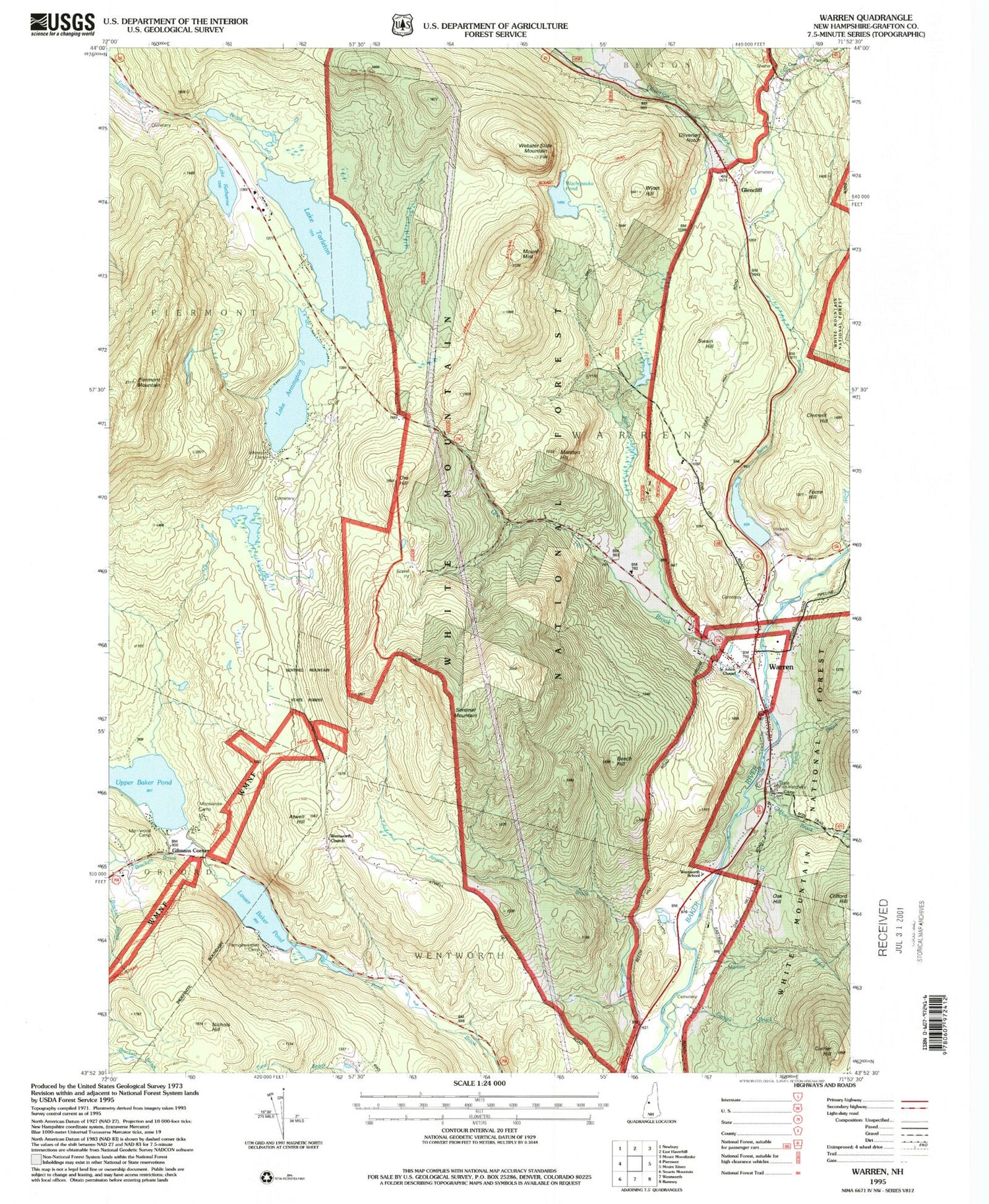 Classic USGS Warren New Hampshire 7.5'x7.5' Topo Map Image