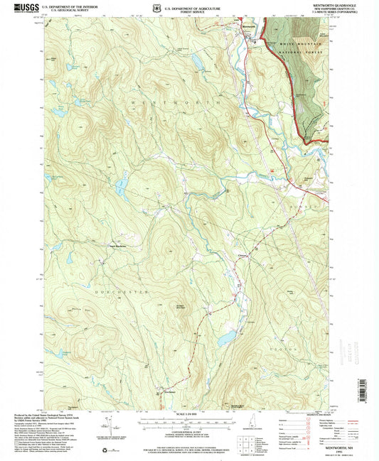 Classic USGS Wentworth New Hampshire 7.5'x7.5' Topo Map Image