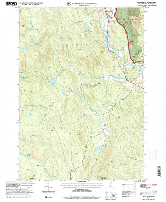 Classic USGS Wentworth New Hampshire 7.5'x7.5' Topo Map Image