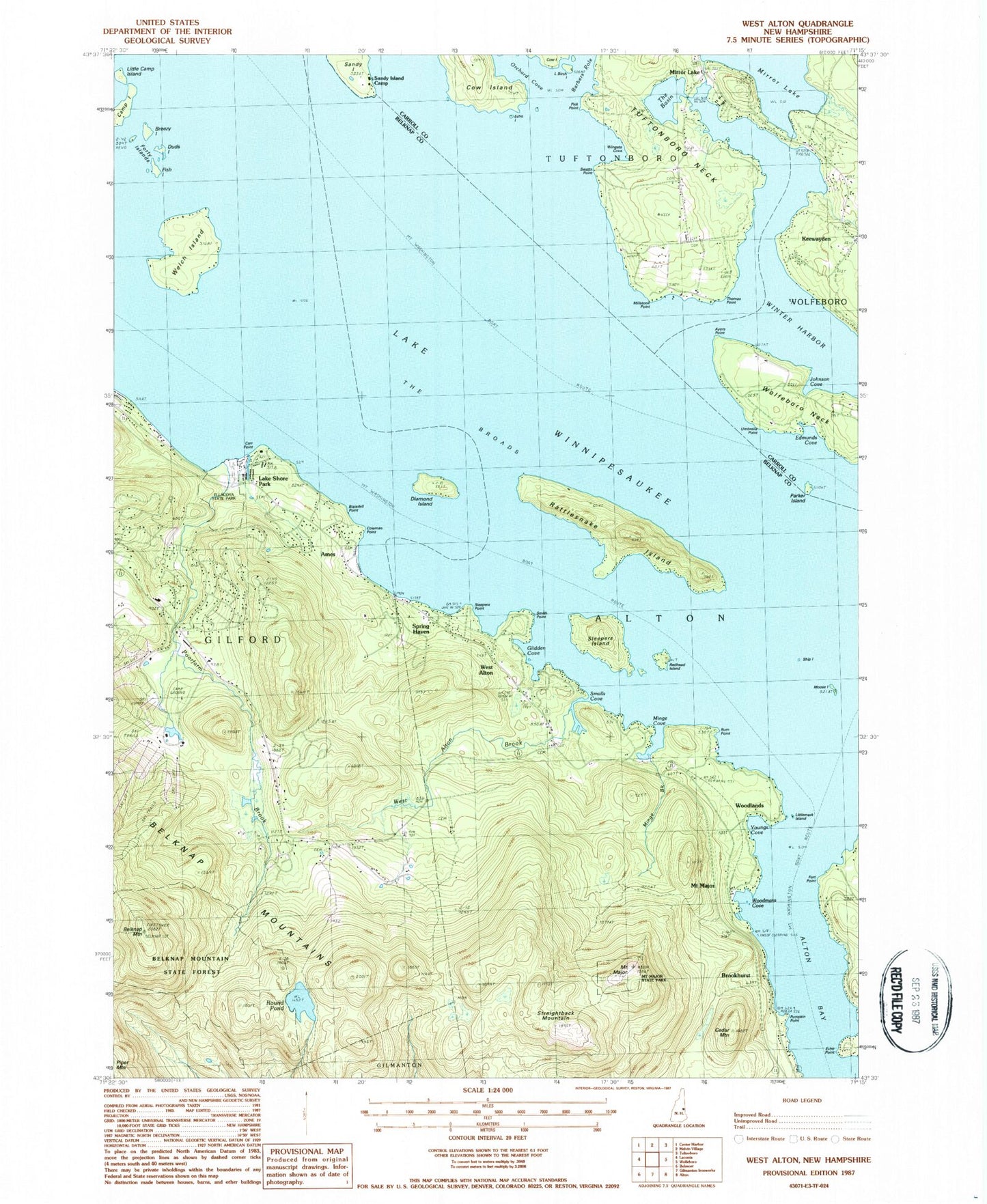 Classic USGS West Alton New Hampshire 7.5'x7.5' Topo Map Image