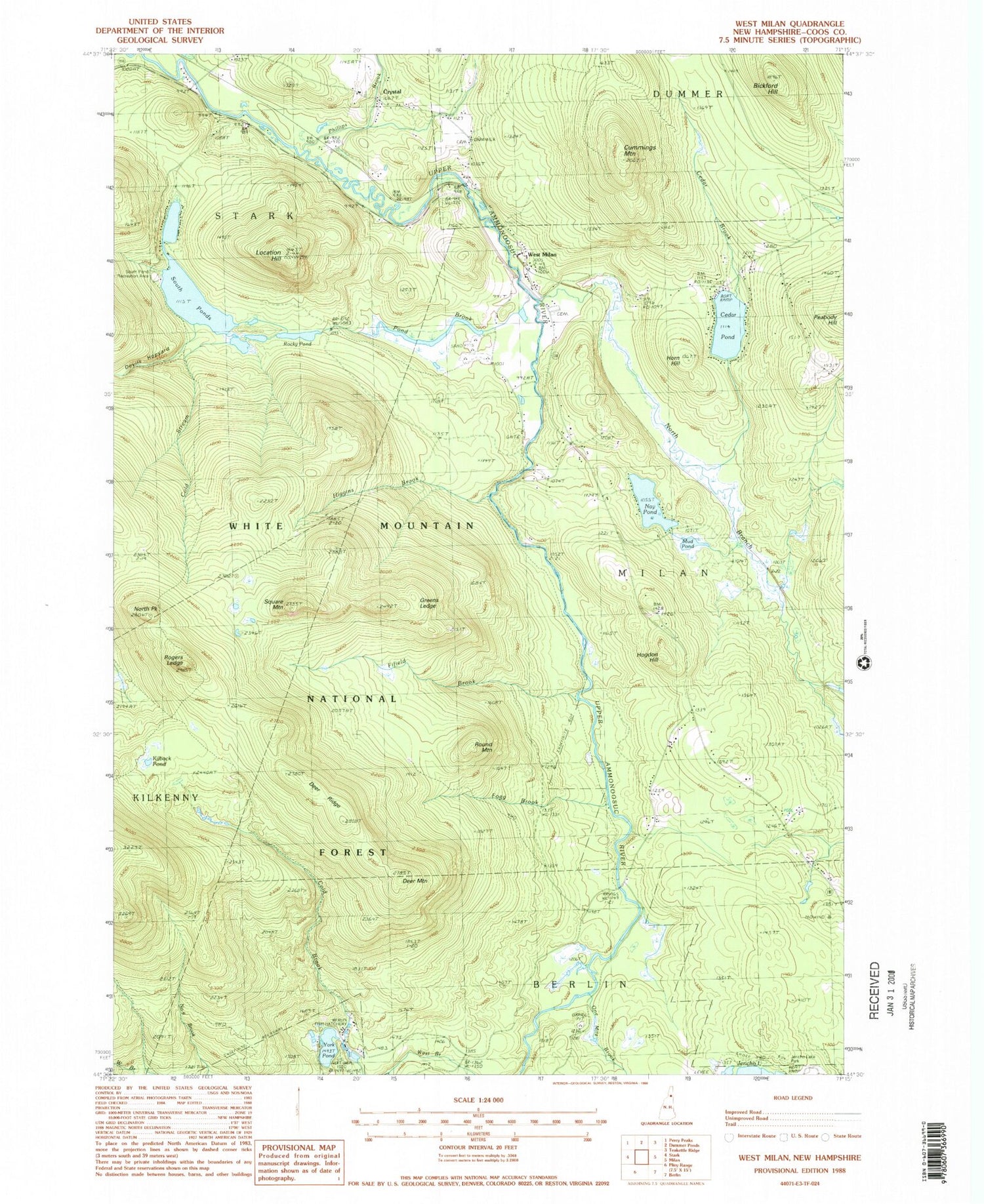 Classic USGS West Milan New Hampshire 7.5'x7.5' Topo Map Image