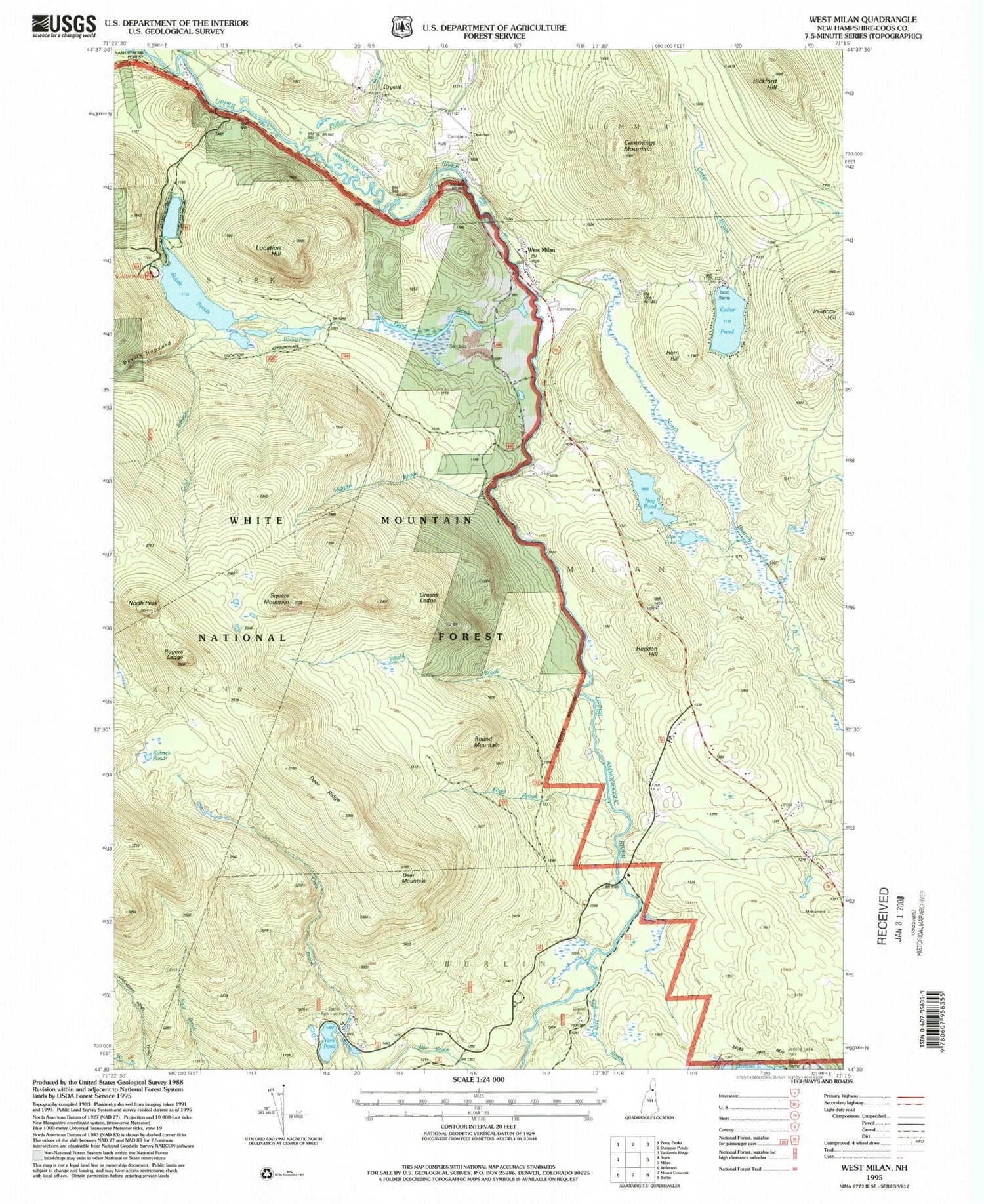 Classic USGS West Milan New Hampshire 7.5'x7.5' Topo Map Image