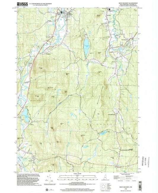 Classic USGS West Swanzey New Hampshire 7.5'x7.5' Topo Map Image