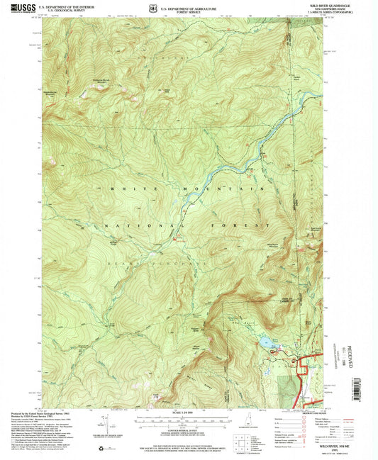 Classic USGS Wild River New Hampshire 7.5'x7.5' Topo Map Image