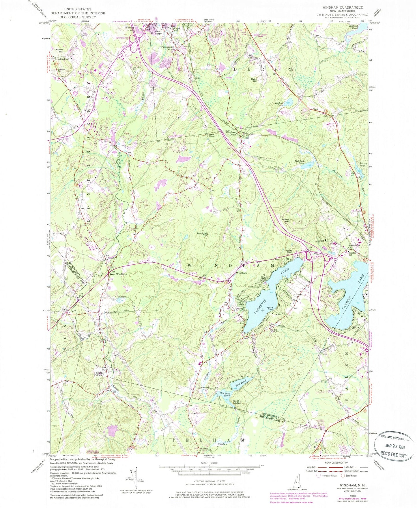 Classic USGS Windham New Hampshire 7.5'x7.5' Topo Map Image