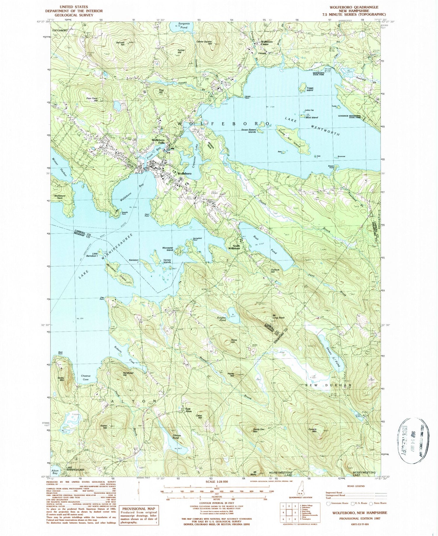 Classic USGS Wolfeboro New Hampshire 7.5'x7.5' Topo Map Image
