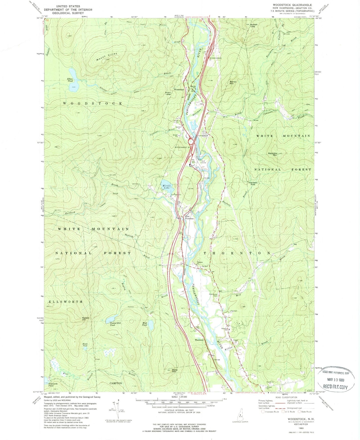 Classic USGS Woodstock New Hampshire 7.5'x7.5' Topo Map Image