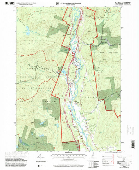 Classic USGS Woodstock New Hampshire 7.5'x7.5' Topo Map Image