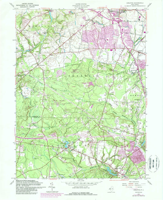 Classic USGS Adelphia New Jersey 7.5'x7.5' Topo Map Image
