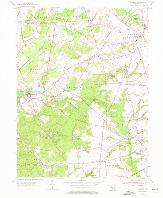 Classic USGS Alloway New Jersey 7.5'x7.5' Topo Map Image