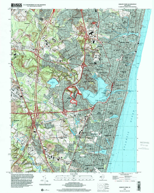 Classic USGS Asbury Park New Jersey 7.5'x7.5' Topo Map Image