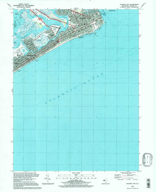 Classic USGS Atlantic City New Jersey 7.5'x7.5' Topo Map Image