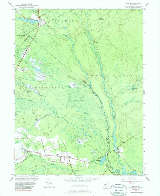USGS Classic Atsion New Jersey 7.5'x7.5' Topo Map Image