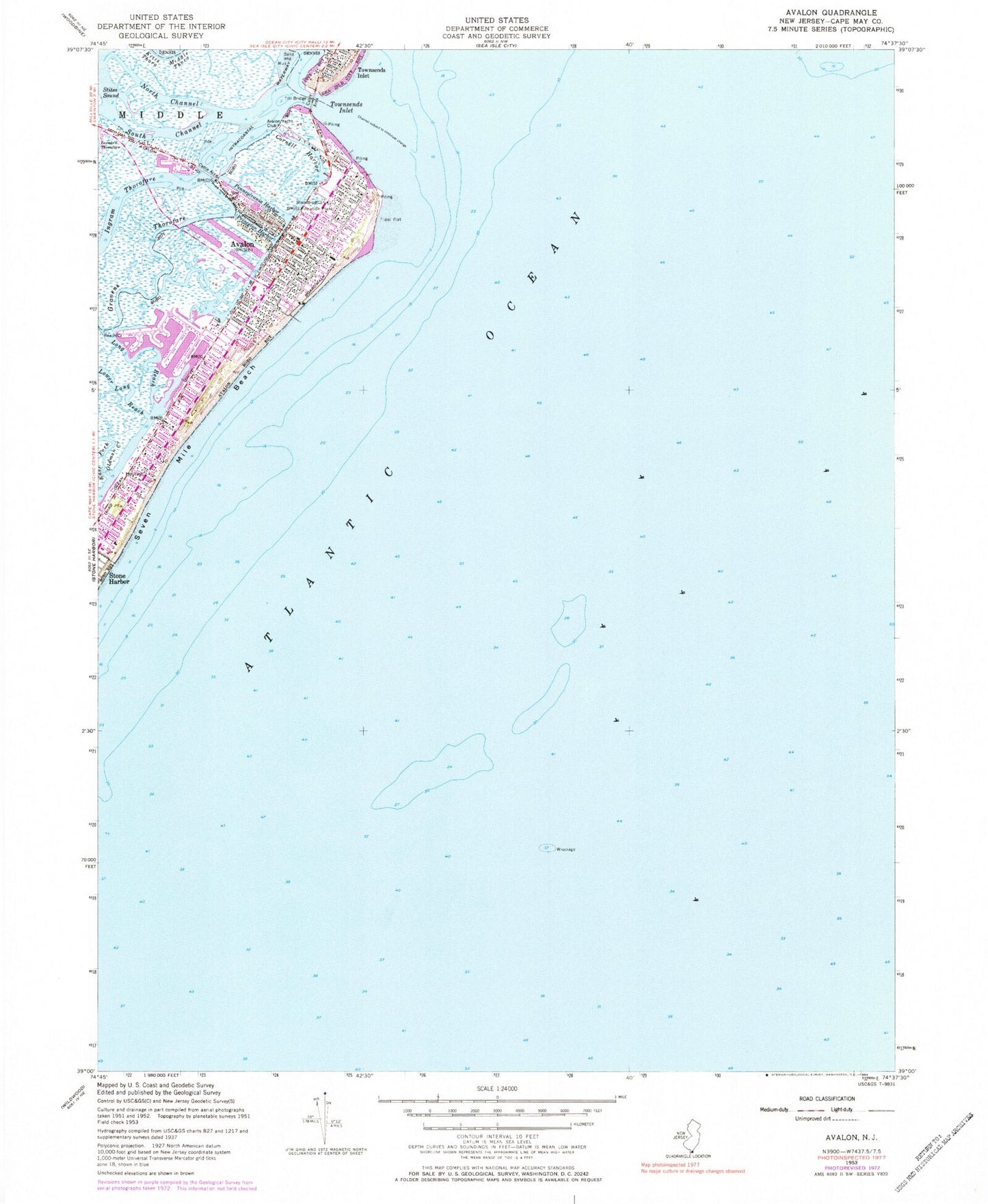 Classic USGS Avalon New Jersey 7.5'x7.5' Topo Map Image