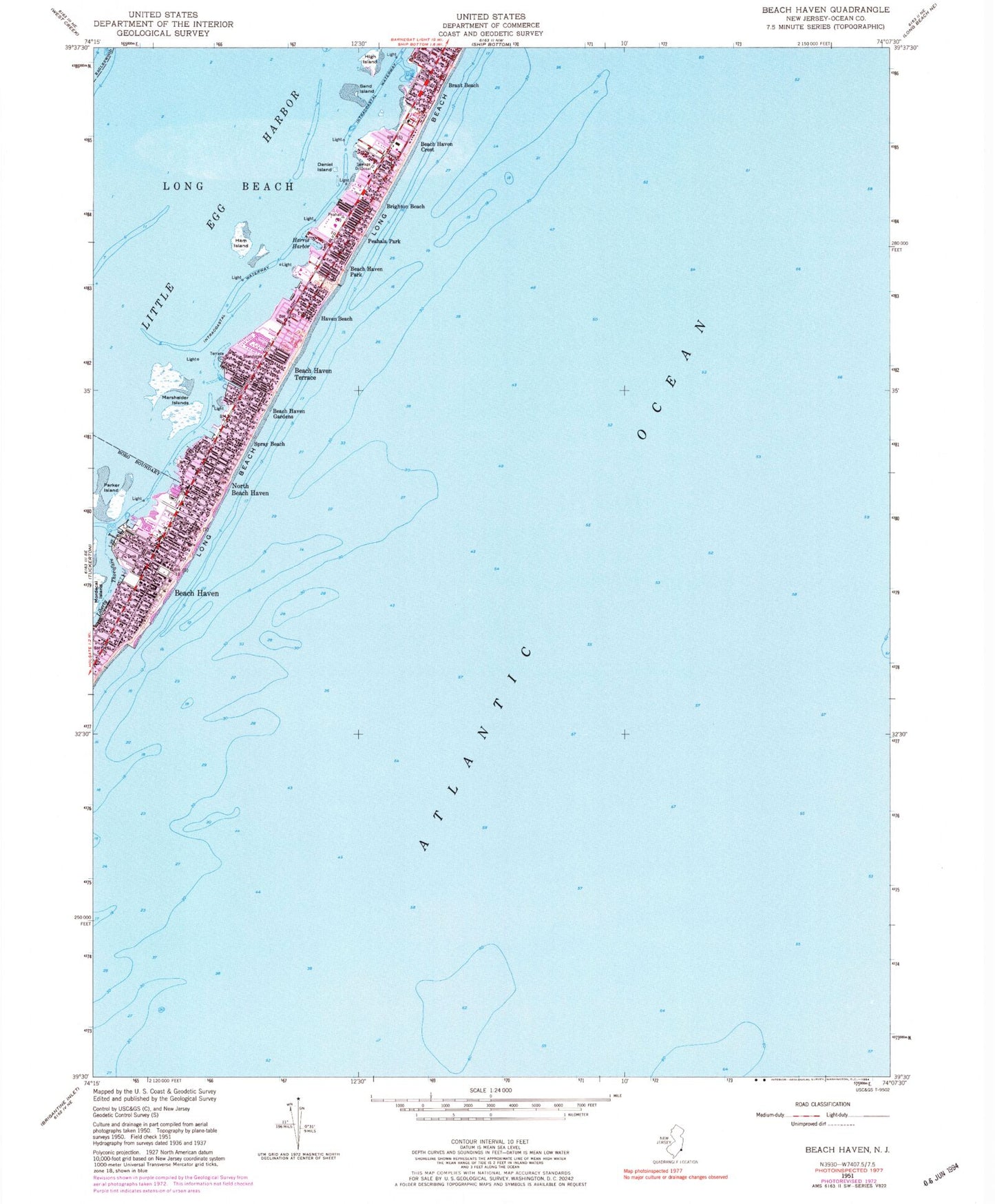 Classic USGS Beach Haven New Jersey 7.5'x7.5' Topo Map Image