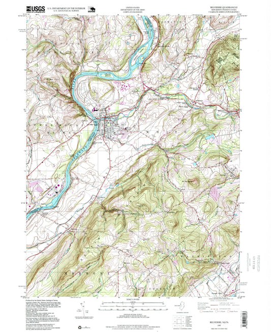 Classic USGS Belvidere New Jersey 7.5'x7.5' Topo Map Image