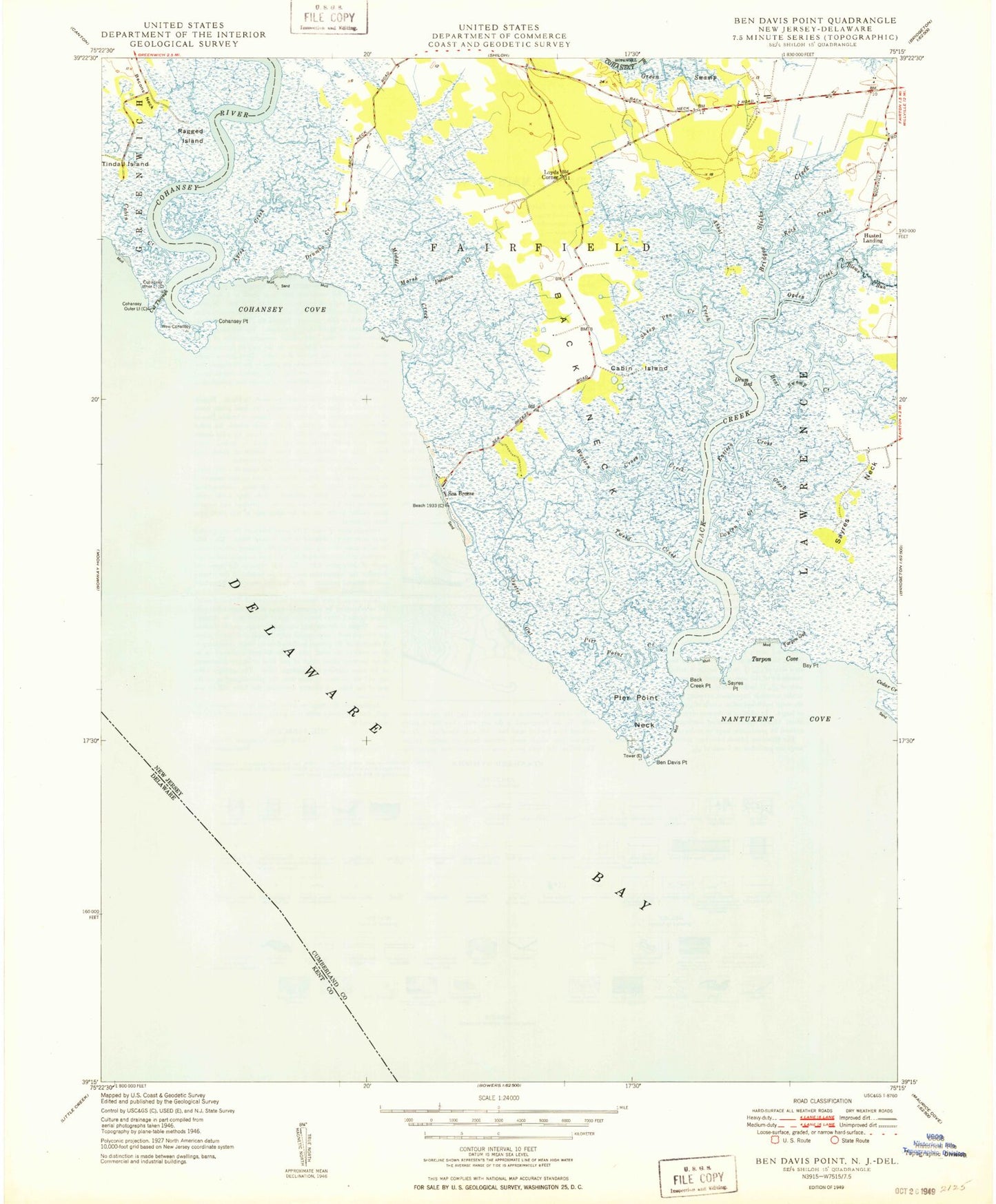 Classic USGS Ben Davis Point New Jersey 7.5'x7.5' Topo Map Image