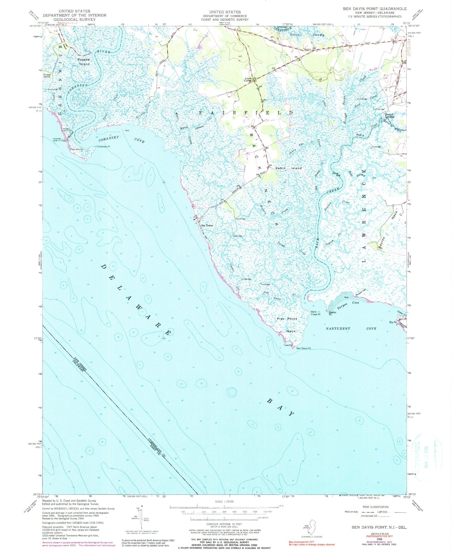 Classic USGS Ben Davis Point New Jersey 7.5'x7.5' Topo Map Image