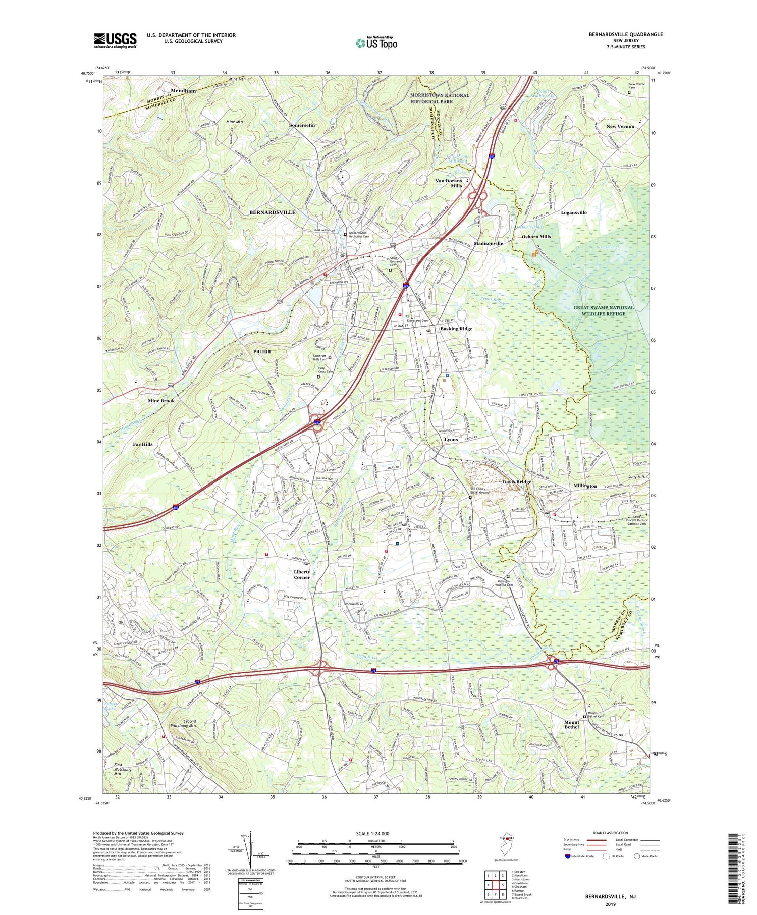 Bernardsville New Jersey US Topo Map Image