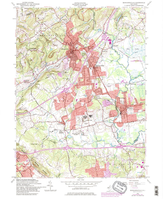 Classic USGS Bernardsville New Jersey 7.5'x7.5' Topo Map Image