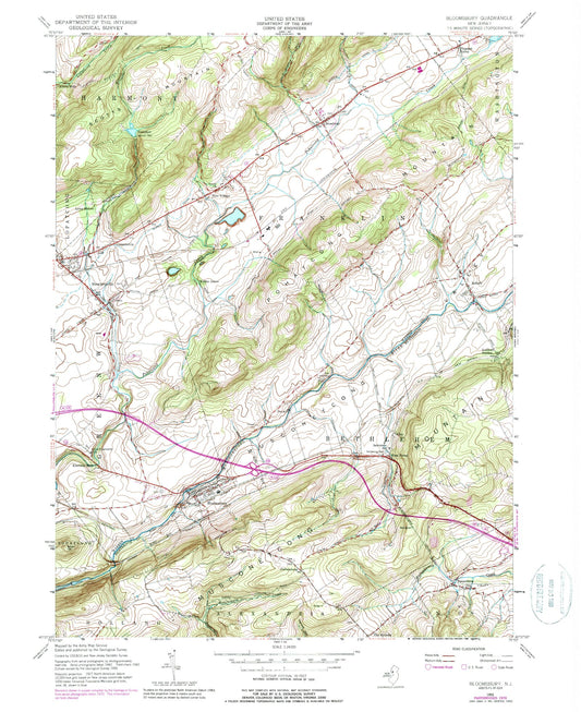 Classic USGS Bloomsbury New Jersey 7.5'x7.5' Topo Map Image