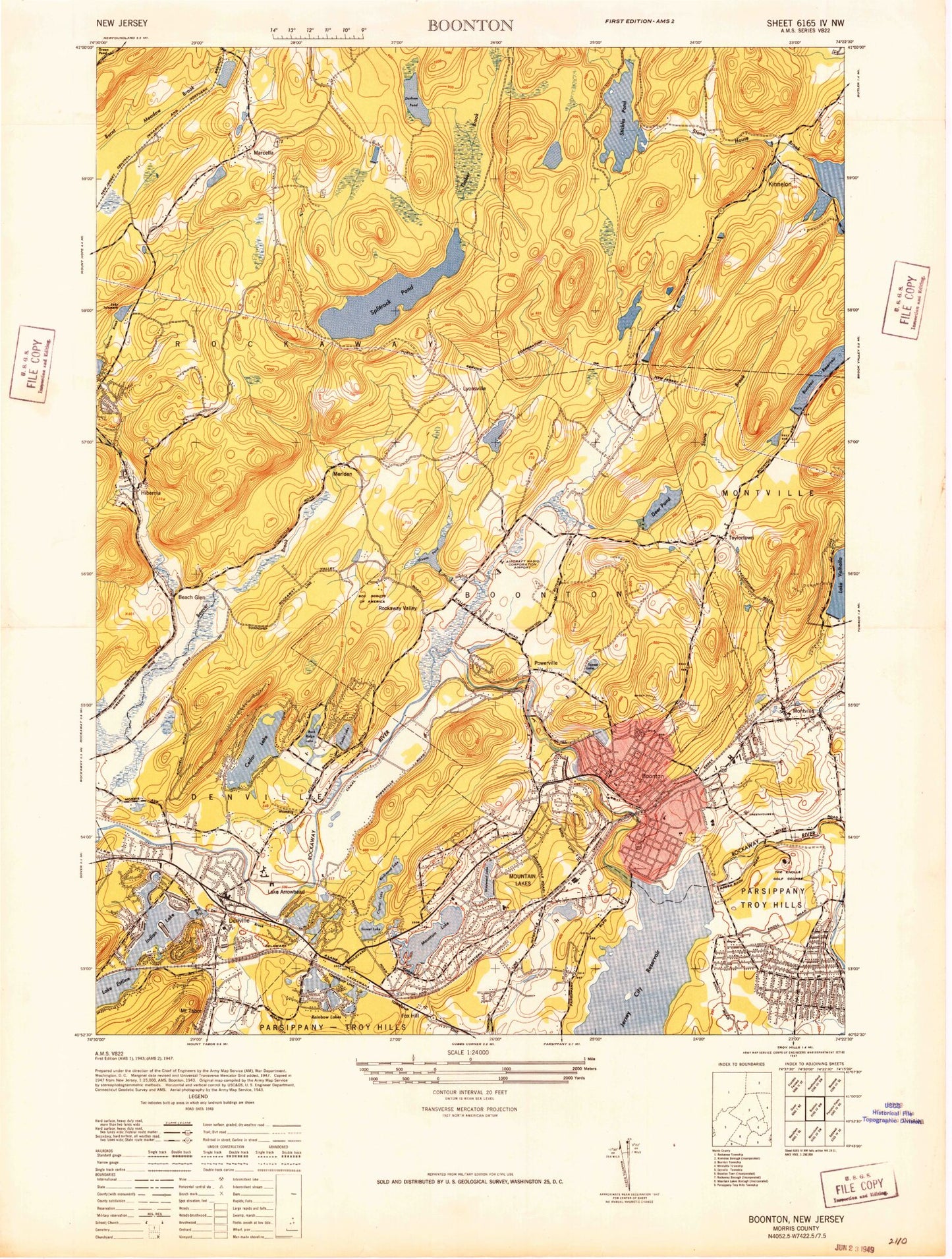 Classic USGS Boonton New Jersey 7.5'x7.5' Topo Map Image