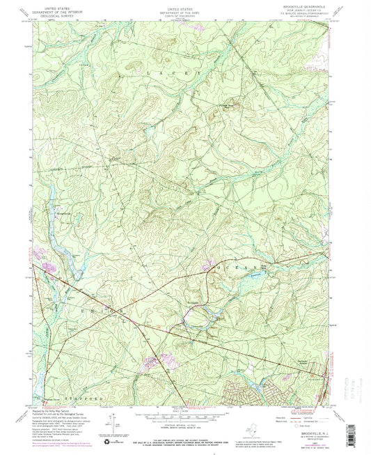 Classic USGS Brookville New Jersey 7.5'x7.5' Topo Map Image