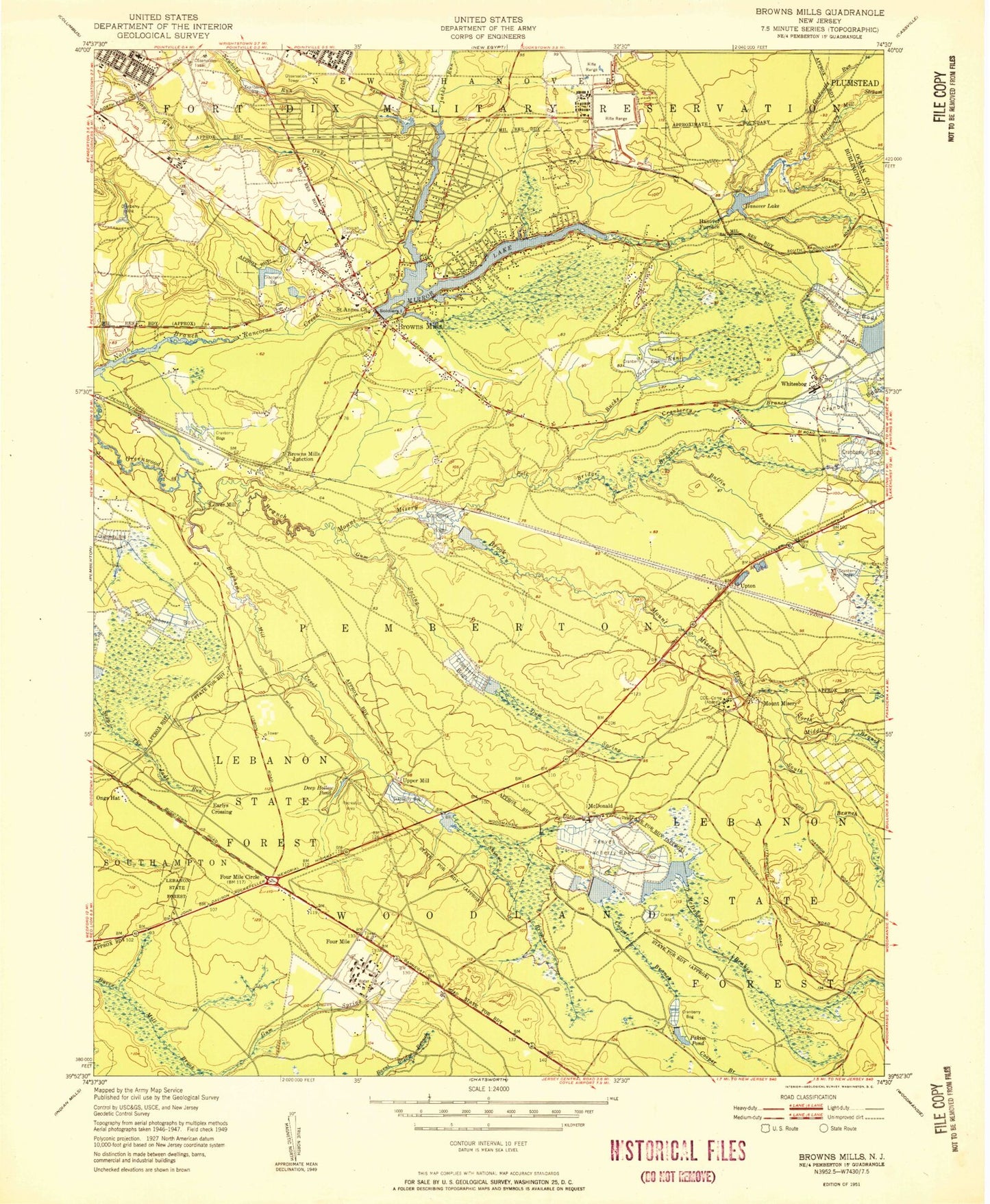 Classic USGS Browns Mills New Jersey 7.5'x7.5' Topo Map Image