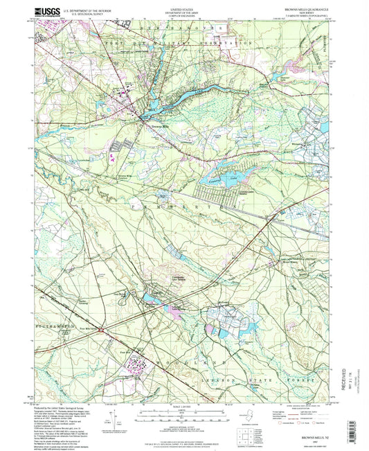 Classic USGS Browns Mills New Jersey 7.5'x7.5' Topo Map Image