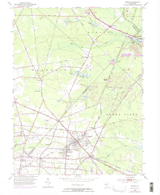 Classic USGS Buena New Jersey 7.5'x7.5' Topo Map Image