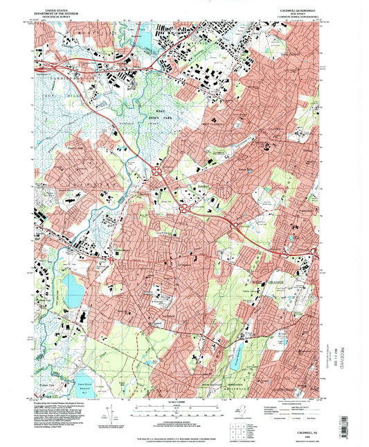 Classic USGS Caldwell New Jersey 7.5'x7.5' Topo Map Image
